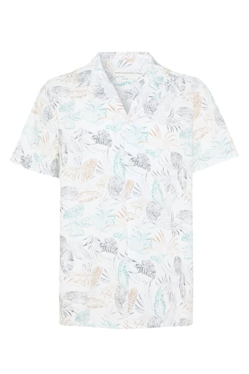 BASKILI RESORT YAKA KETEN KARIŞIMLI KISA KOLLU GÖMLEK