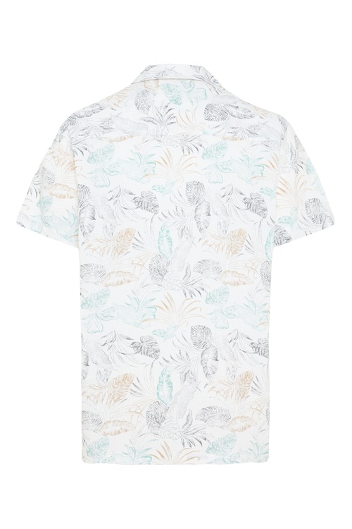  BASKILI RESORT YAKA KETEN KARIŞIMLI KISA KOLLU GÖMLEK