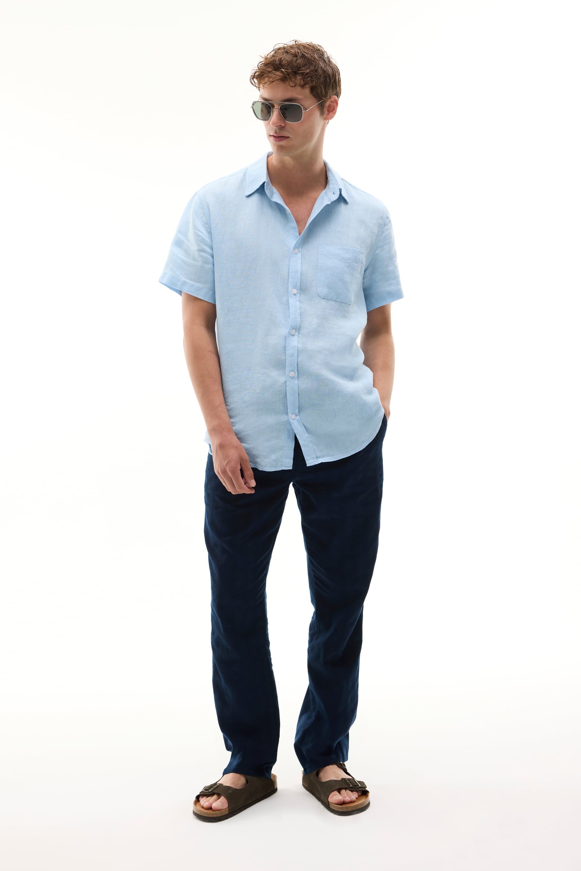 REGULAR FIT KISA KOLLU KETEN GÖMLEK