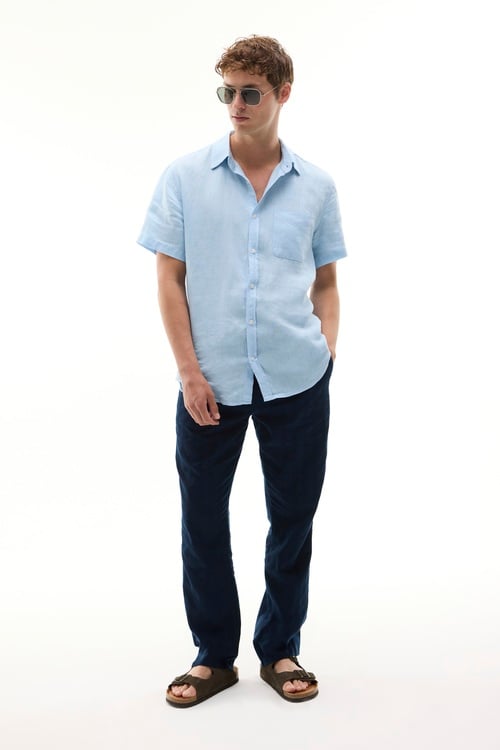  REGULAR FIT KISA KOLLU KETEN GÖMLEK