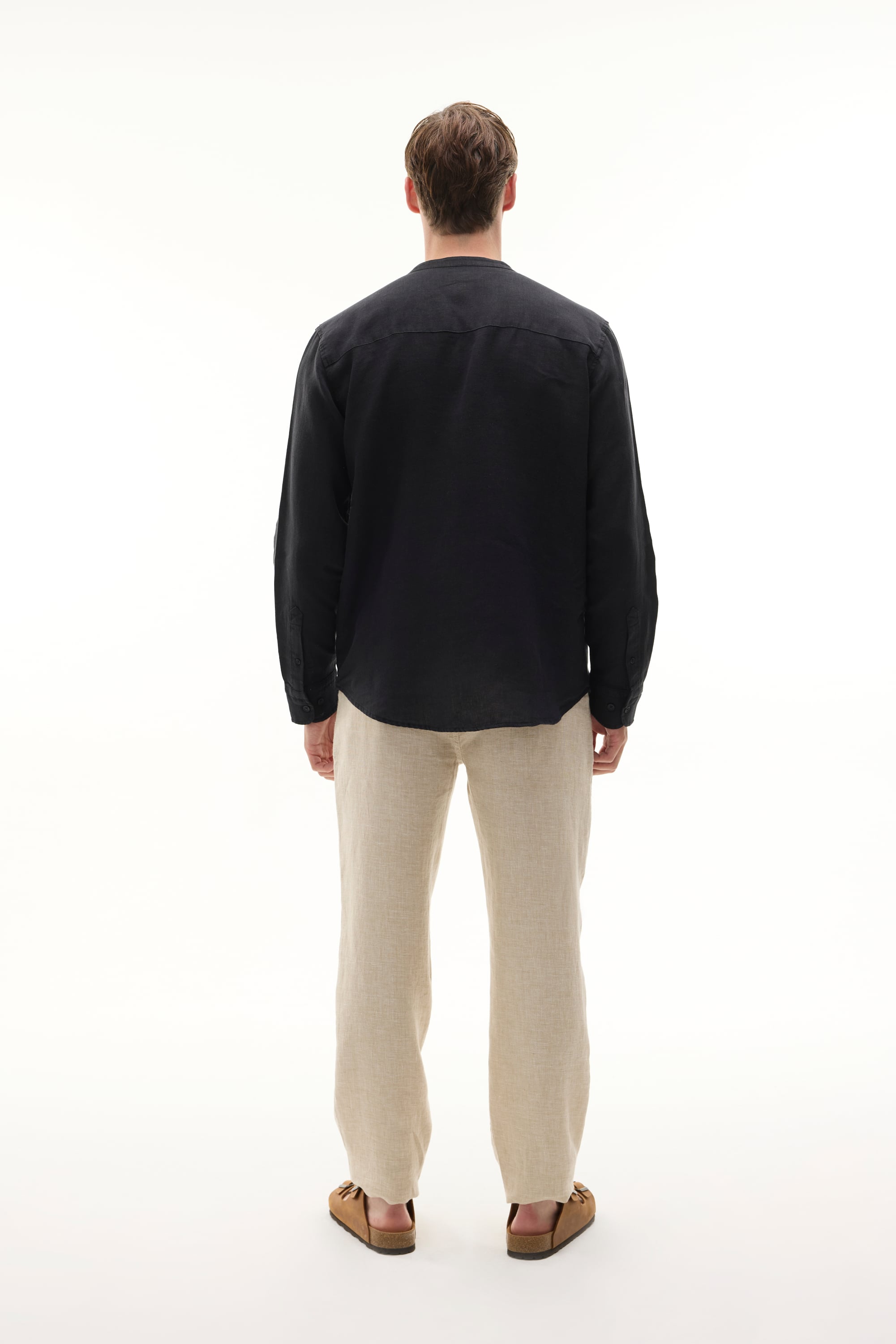 REGULAR FIT HAKİM YAKA UZUN KOLLU KETEN GÖMLEK