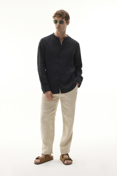  REGULAR FIT HAKİM YAKA UZUN KOLLU KETEN GÖMLEK