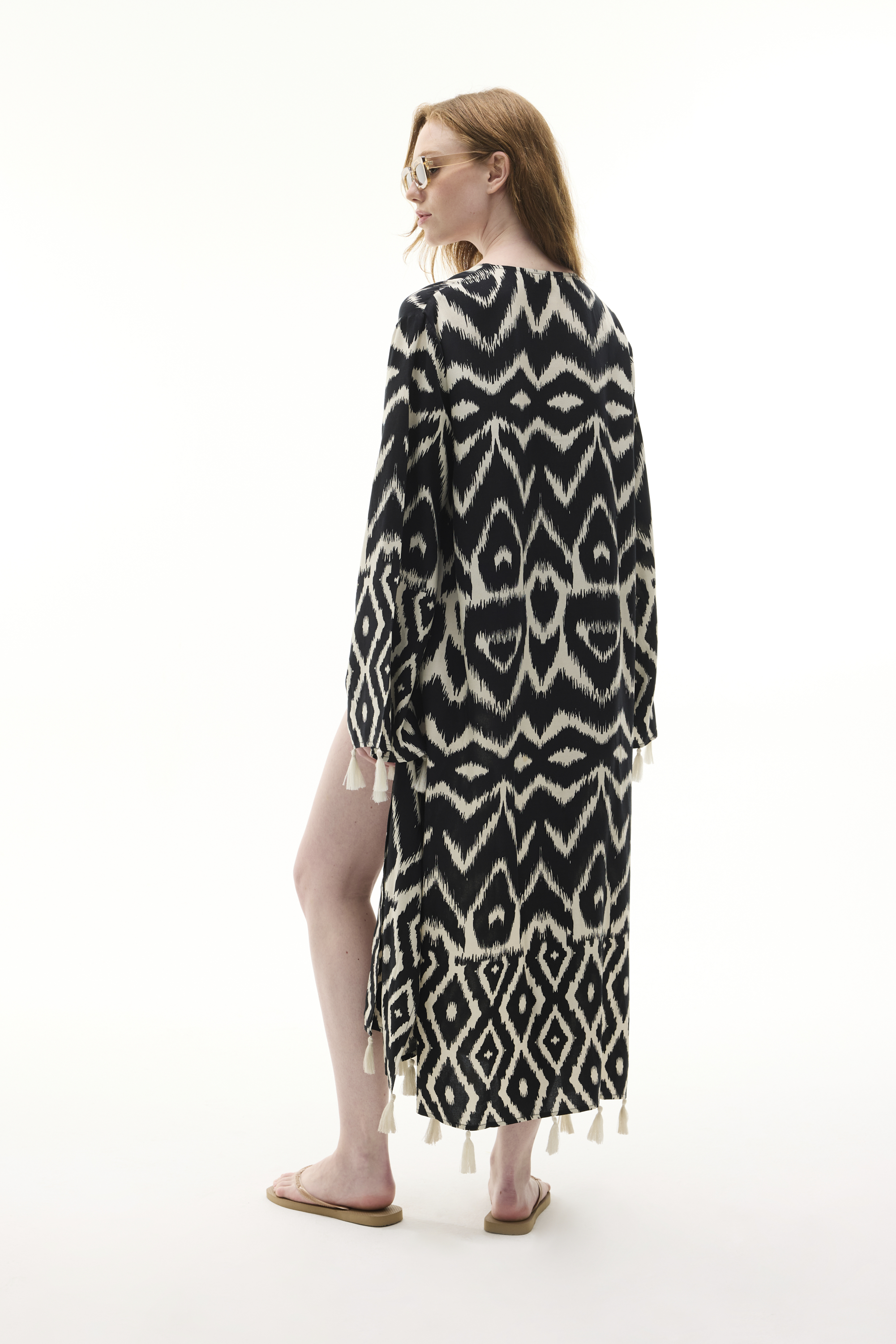 ETNİK BASKILI UZUN KİMONO