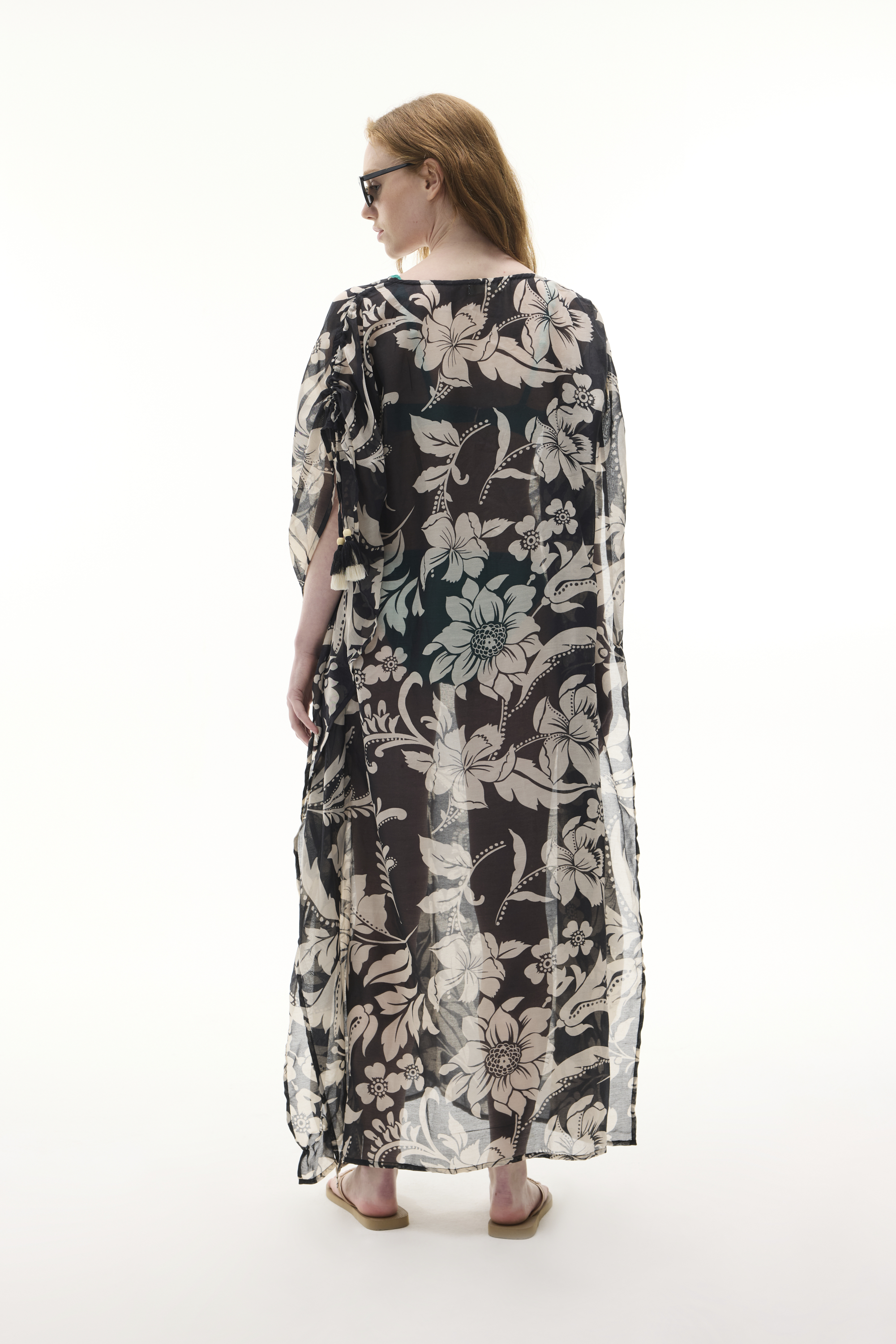 BASKILI KOL DETAYLI OVERSIZE UZUN ELBİSE