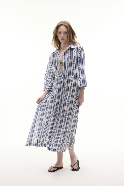  MARİN BASKILI MİDİ GÖMLEK ELBİSE