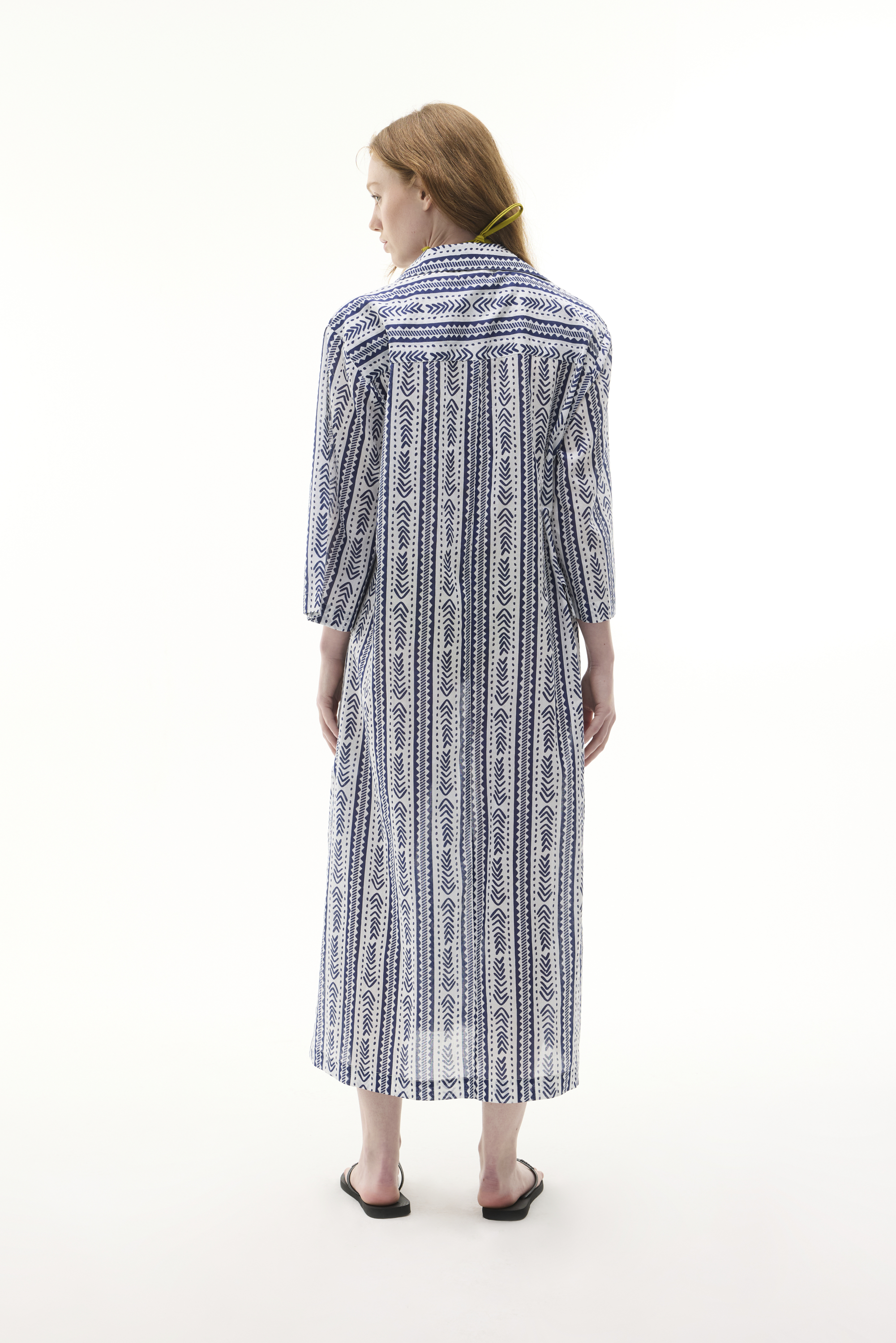 MARİN BASKILI MİDİ GÖMLEK ELBİSE