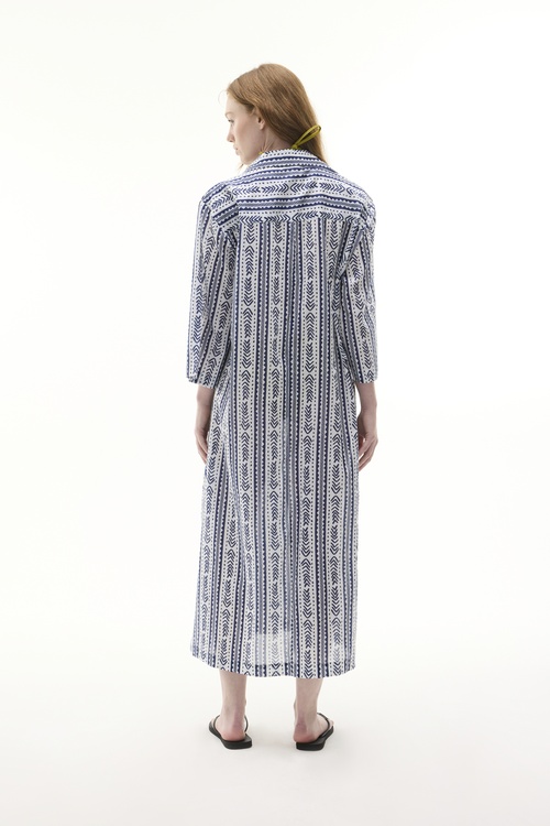  MARİN BASKILI MİDİ GÖMLEK ELBİSE