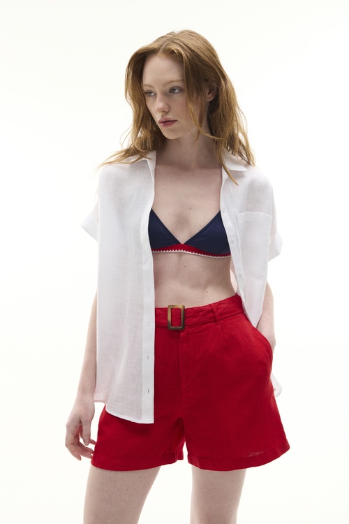  KISA KOLLU TEK CEPLİ KETEN GÖMLEK