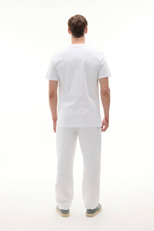  Erkek Beyaz Bisiklet Yaka Loose Fit Kısa Kollu T-Shirt