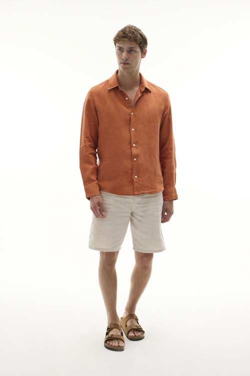  SLIM FIT UZUN KOLLU KETEN GÖMLEK