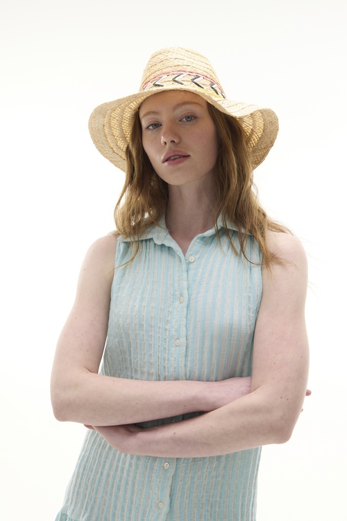  ÇİZGİLİ KOLSUZ KLOŞ MİNİ GÖMLEK ELBİSE