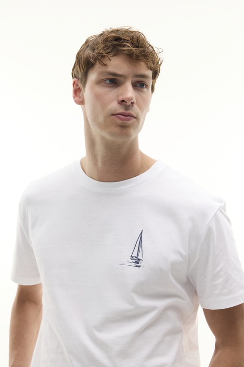 Erkek Beyaz Comfort Fit Baskılı Kısa Kollu T-Shirt