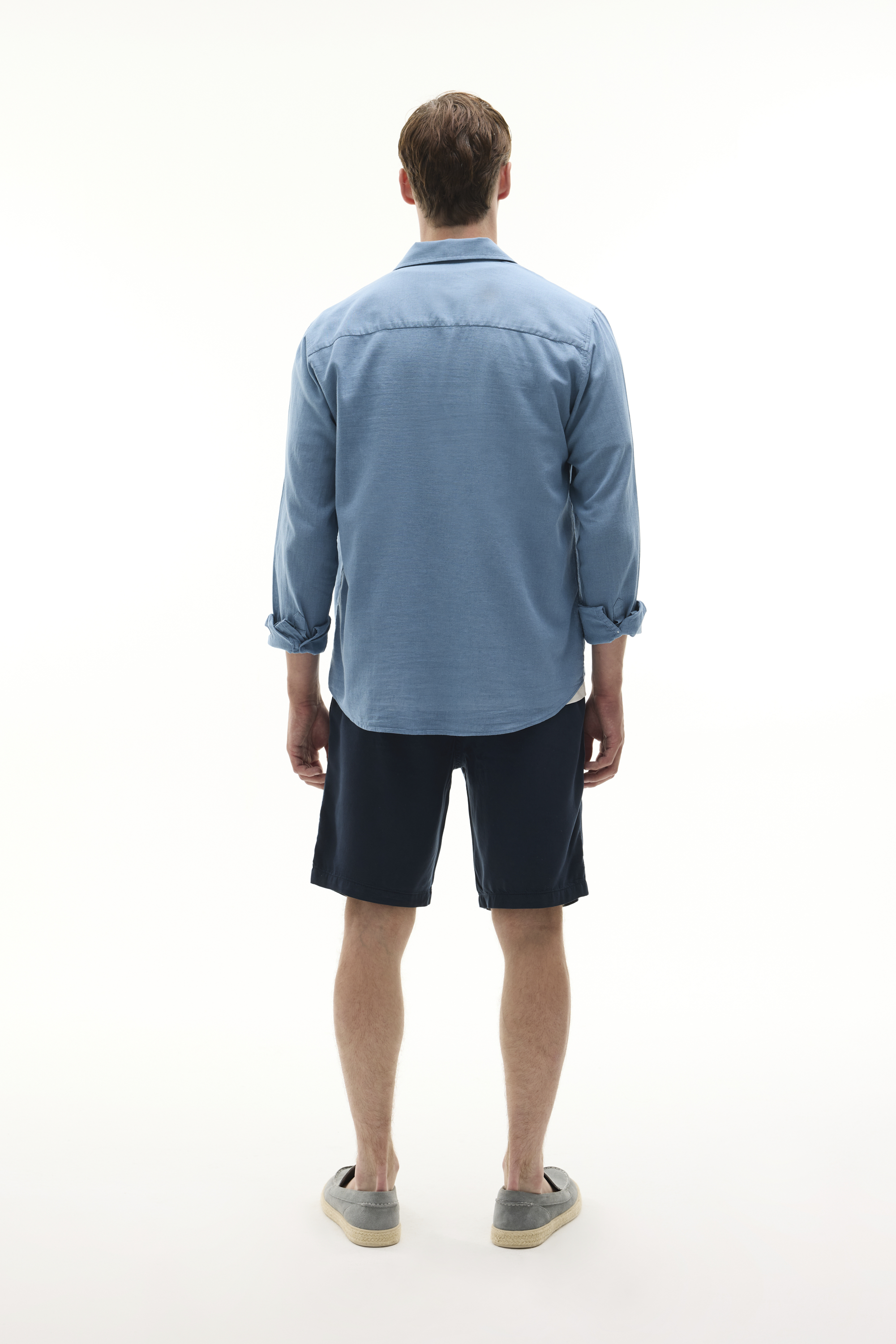 REGULAR FIT UZUN KOLLU KETEN KARIŞIMLI GÖMLEK