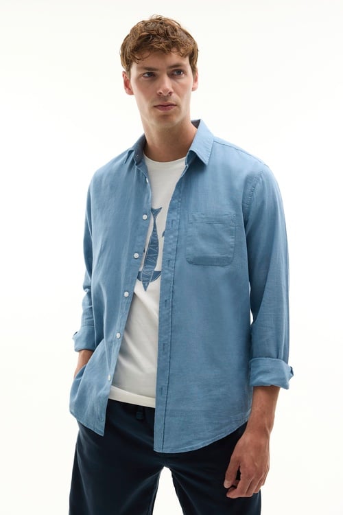  REGULAR FIT UZUN KOLLU KETEN KARIŞIMLI GÖMLEK