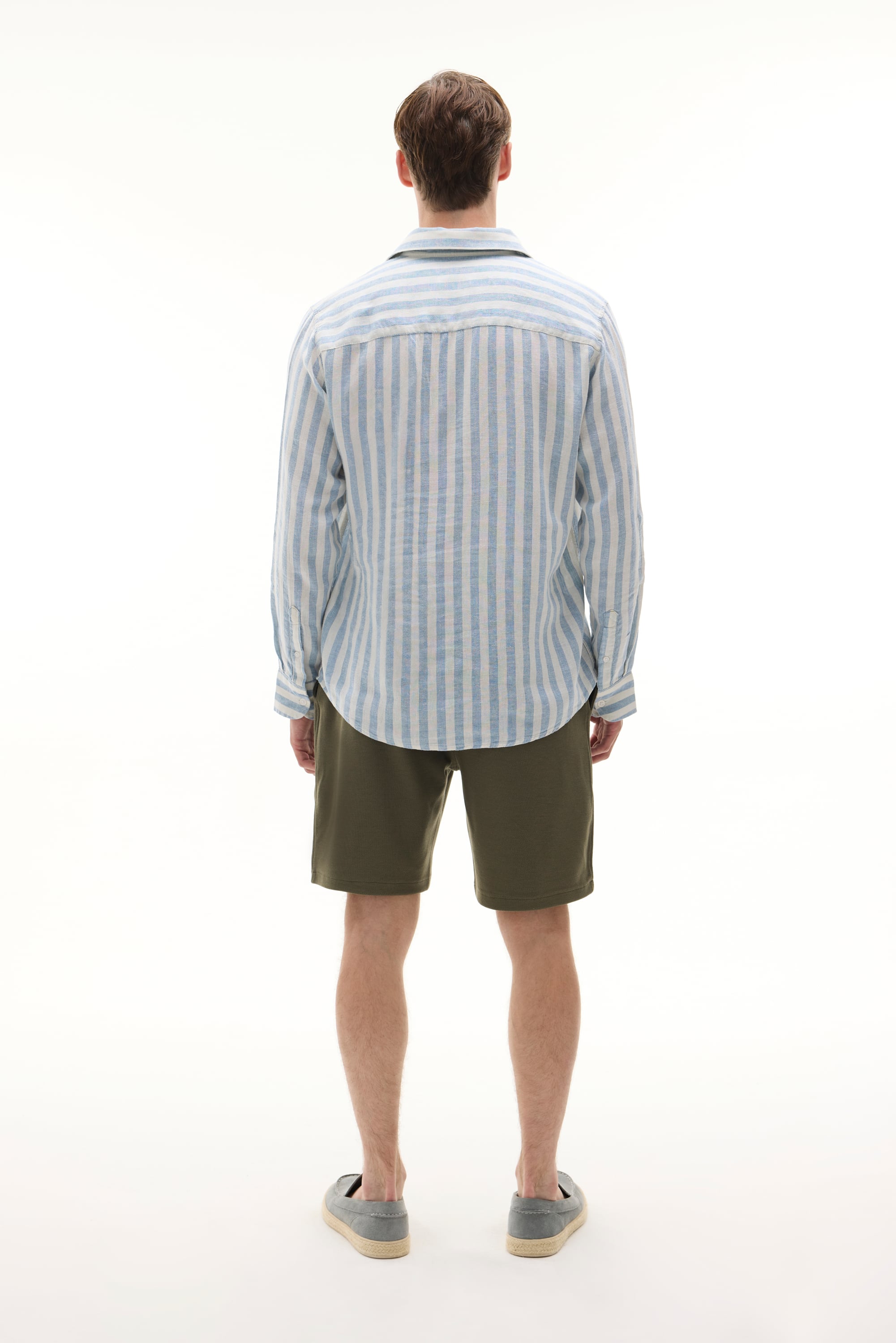 REGULAR FIT ÇİZGİLİ KETEN KARIŞIMLI UZUN KOLLU GÖMLEK