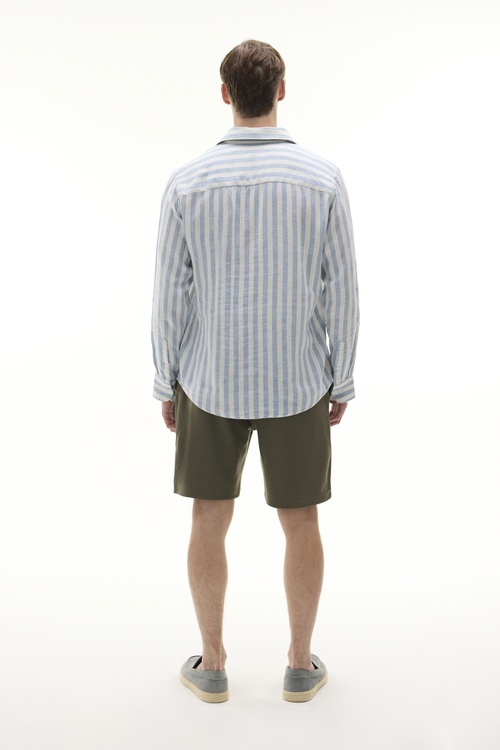  REGULAR FIT ÇİZGİLİ KETEN KARIŞIMLI UZUN KOLLU GÖMLEK