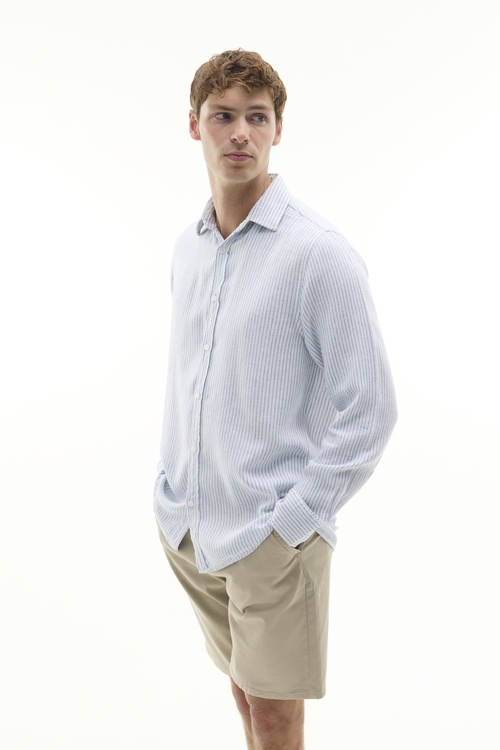  REGULAR FIT ÇİZGİLİ KETEN KARIŞIMLI UZUN KOLLU GÖMLEK