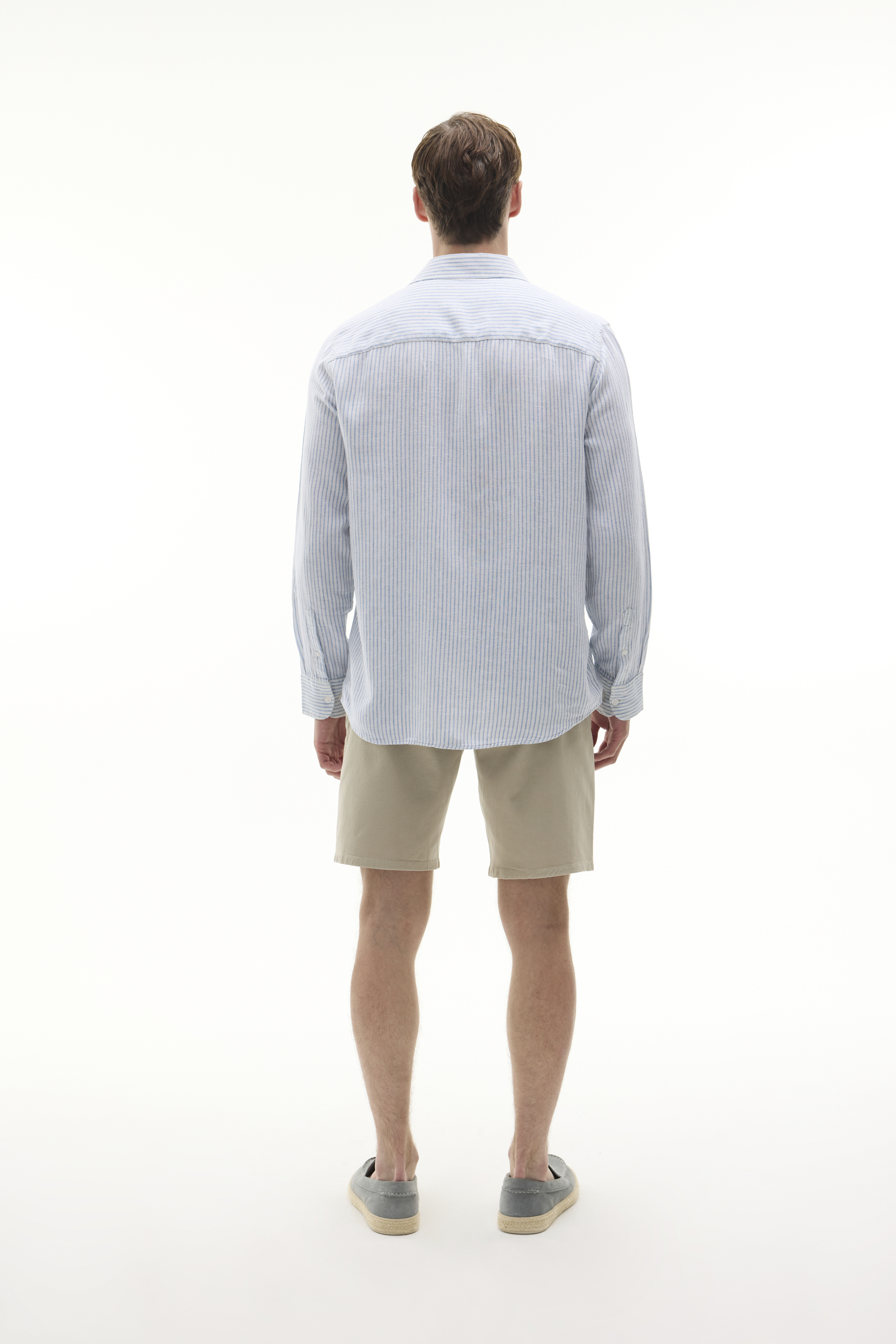 REGULAR FIT ÇİZGİLİ KETEN KARIŞIMLI UZUN KOLLU GÖMLEK