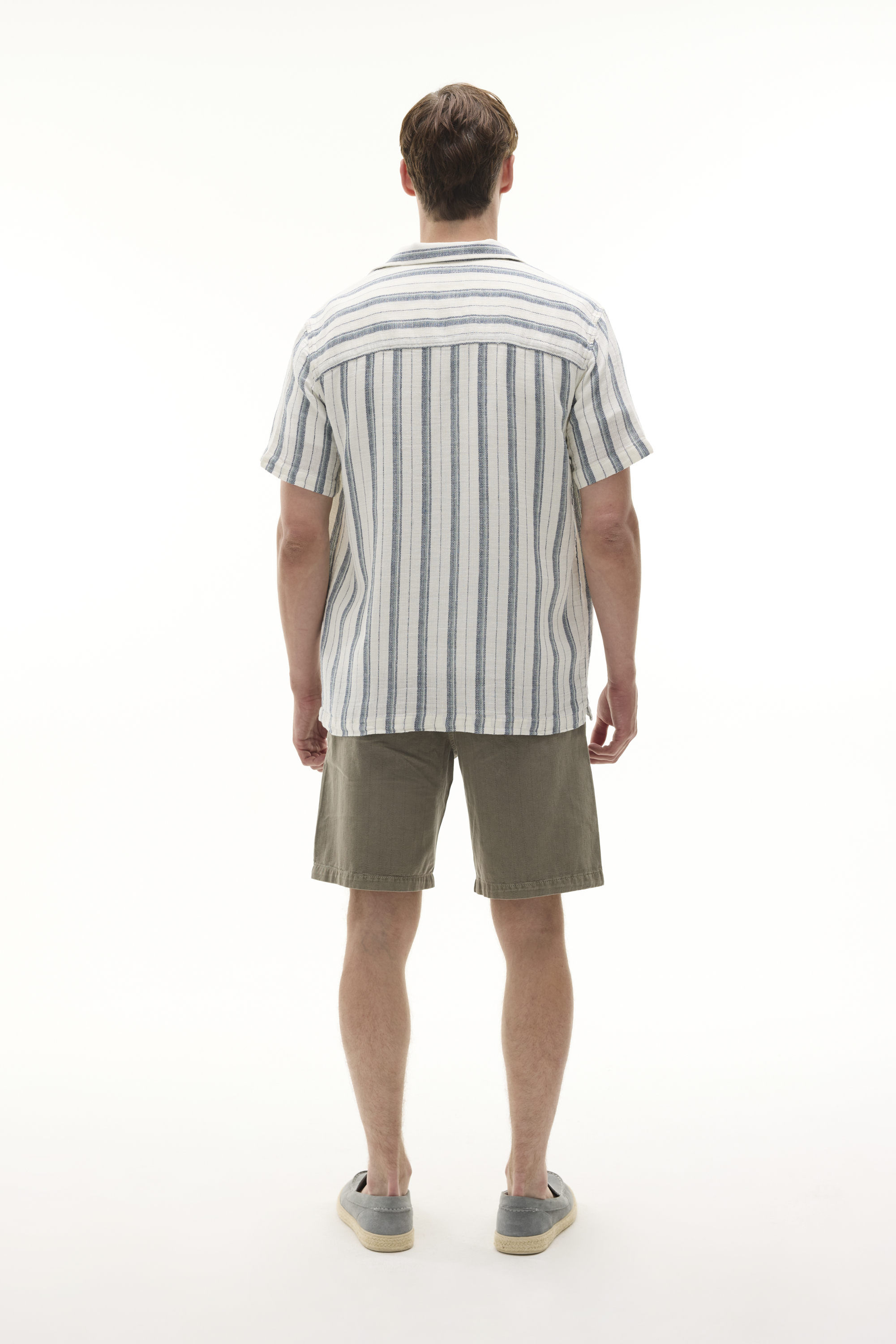 REGULAR FIT KETEN KARIŞIMLI ÇİZGİLİ KISA KOLLU GÖMLEK