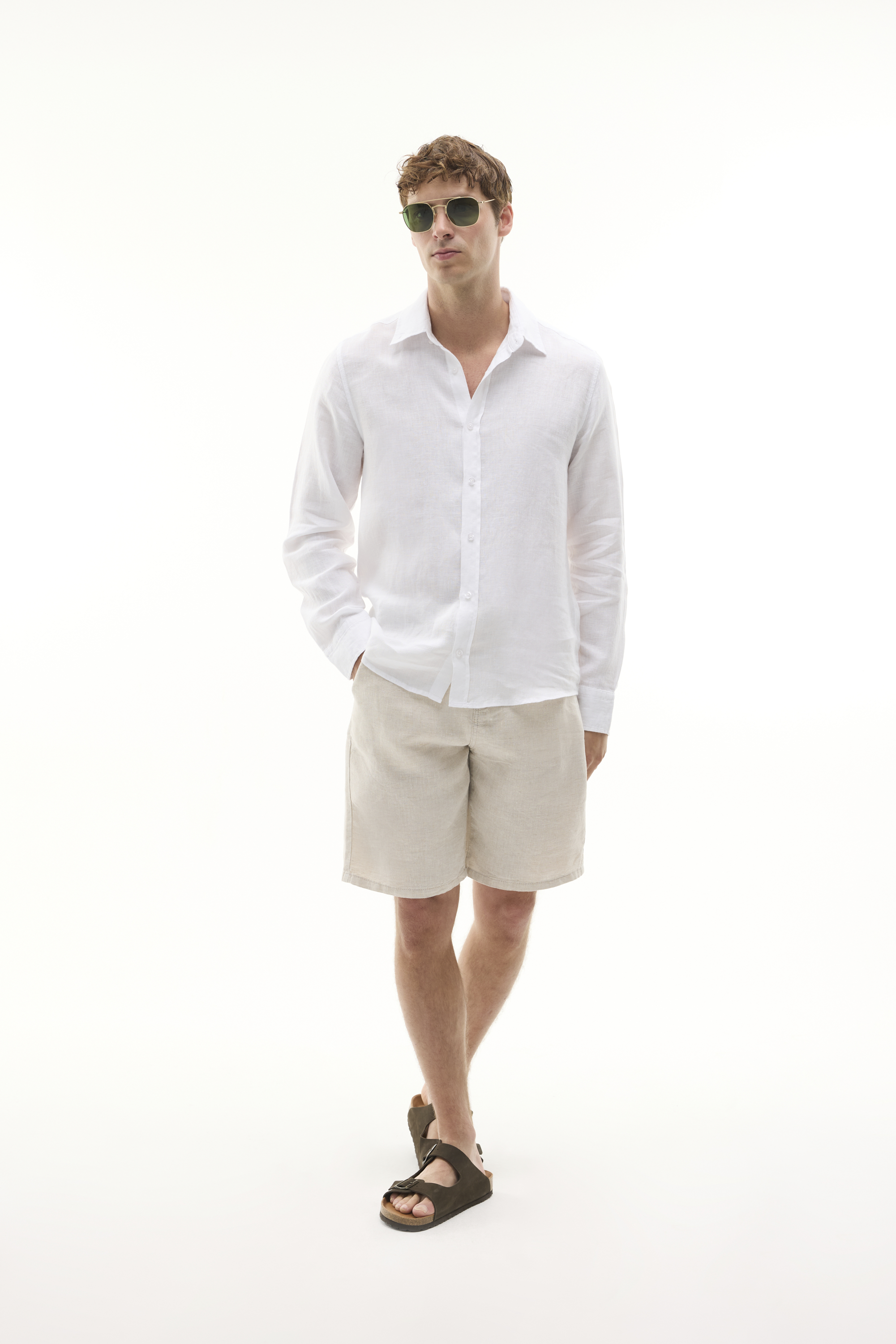 STRAIGHT FIT BELİ BAĞLAMALI KETEN ŞORT