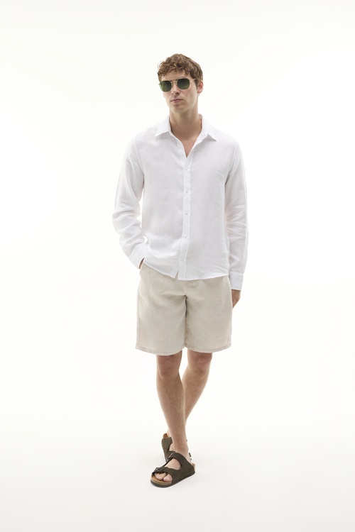  STRAIGHT FIT BELİ BAĞLAMALI KETEN ŞORT