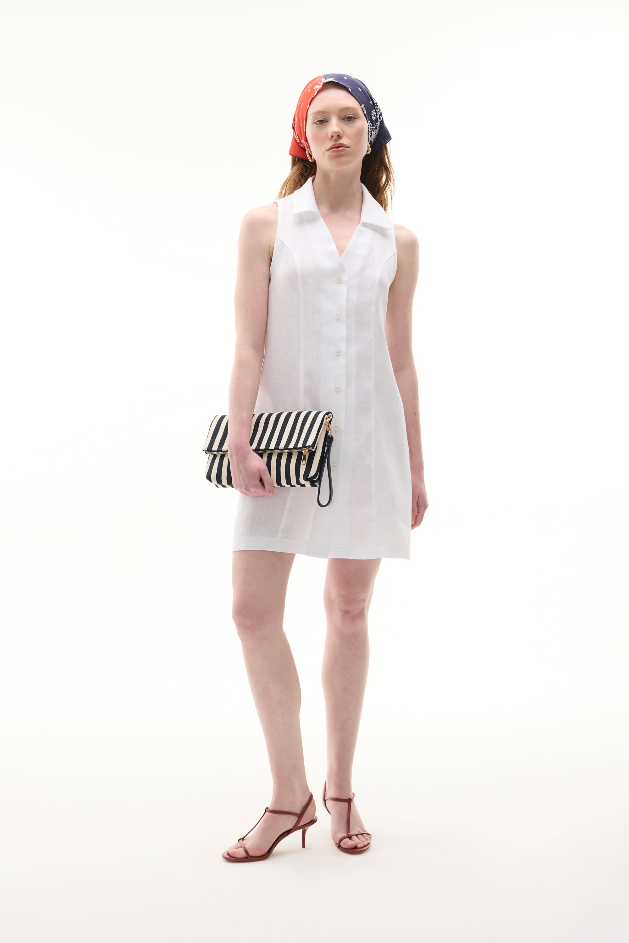 GÖMLEK YAKA KOLSUZ MİNİ KETEN ELBİSE