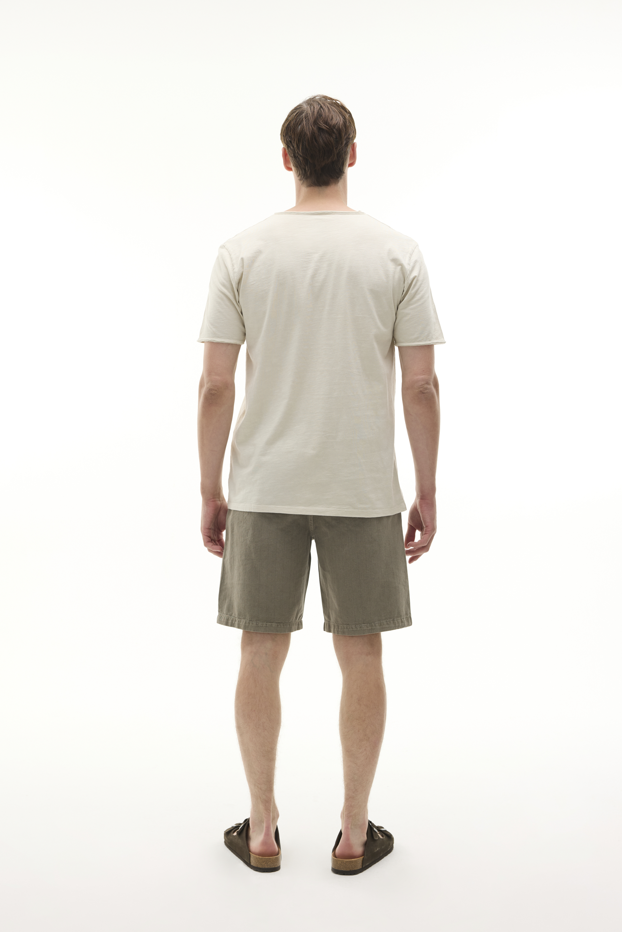Erkek Taş Rengi Henley Yaka Kısa Kollu T-Shirt