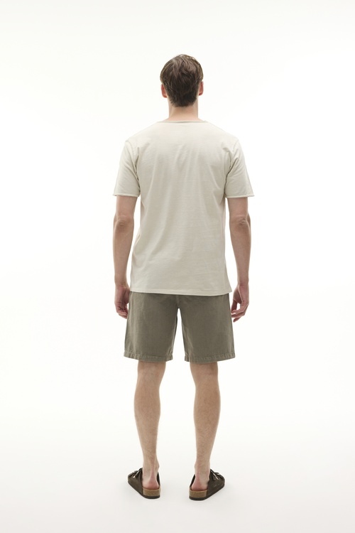  Erkek Taş Rengi Henley Yaka Kısa Kollu T-Shirt