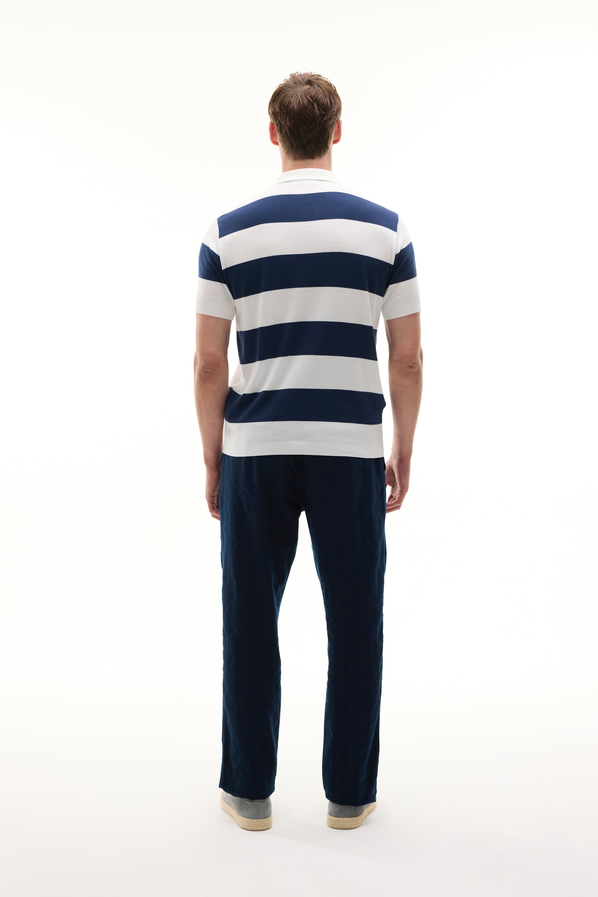 ÇİZGİLİ POLO YAKA KISA KOLLU KAZAK