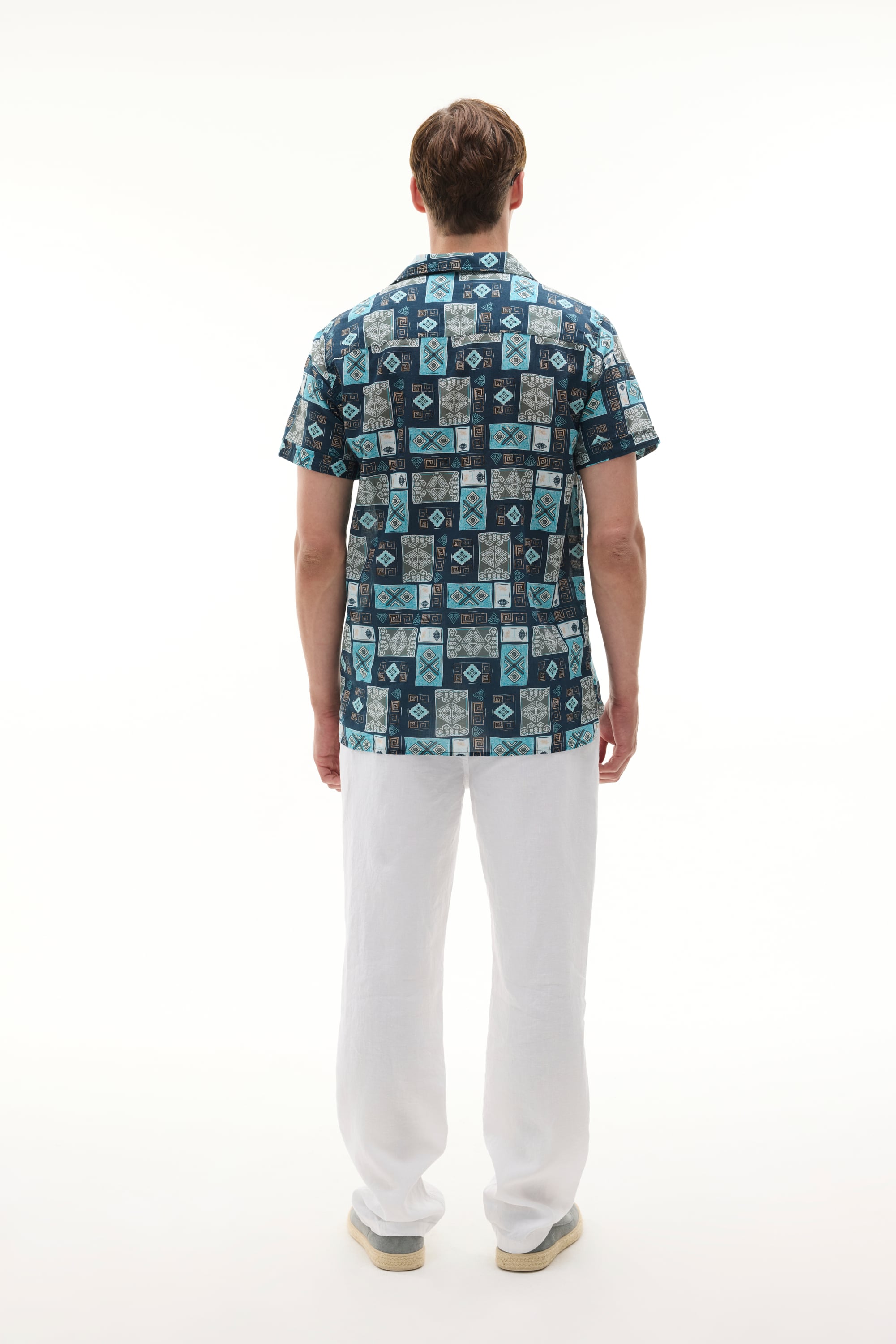 BASKILI REGULAR FIT RESORT YAKA KISA KOLLU GÖMLEK