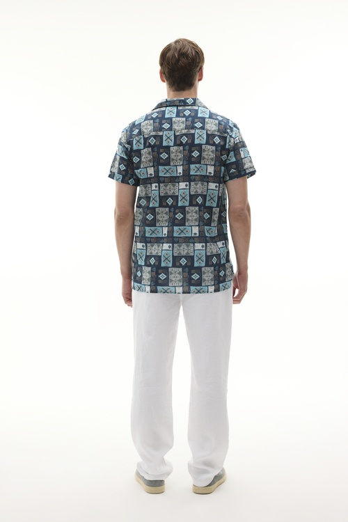  BASKILI REGULAR FIT RESORT YAKA KISA KOLLU GÖMLEK