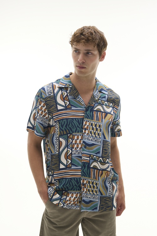  BASKILI RESORT YAKA KISA KOLLU GÖMLEK