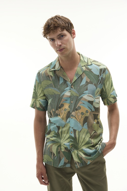  BASKILI RESORT YAKA KISA KOLLU GÖMLEK