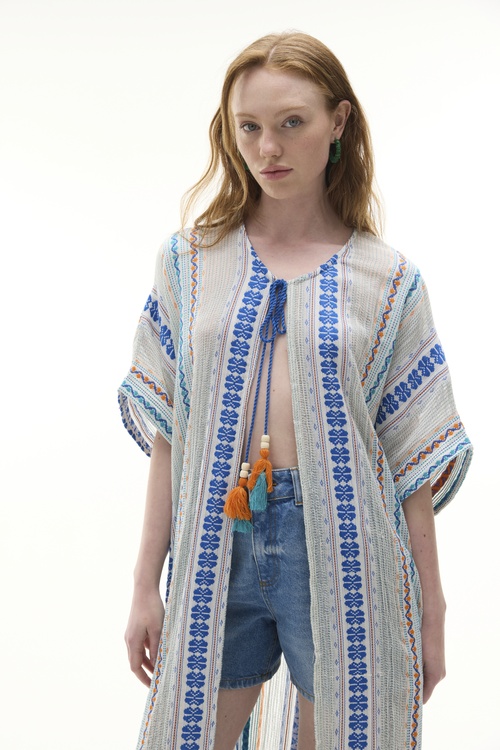  ETNİK BASKILI KEMERLİ UZUN ELBİSE