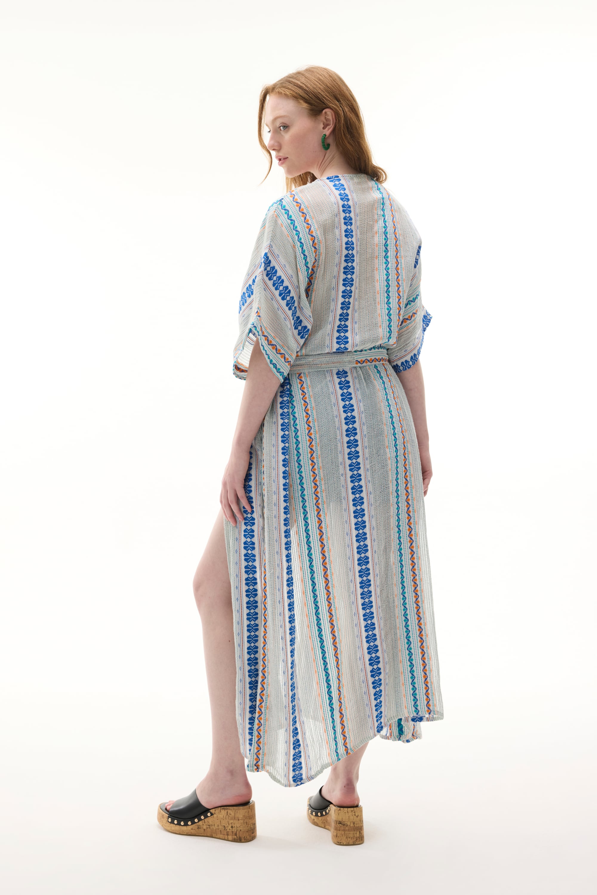 ETNİK BASKILI KEMERLİ UZUN ELBİSE