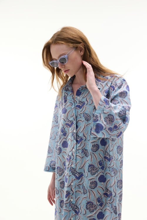  ETNİK BASKILI MİDİ GÖMLEK ELBİSE