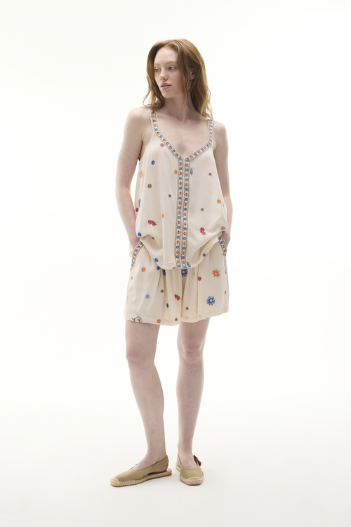 NAKIŞLI V YAKA KOLSUZ BLUZ