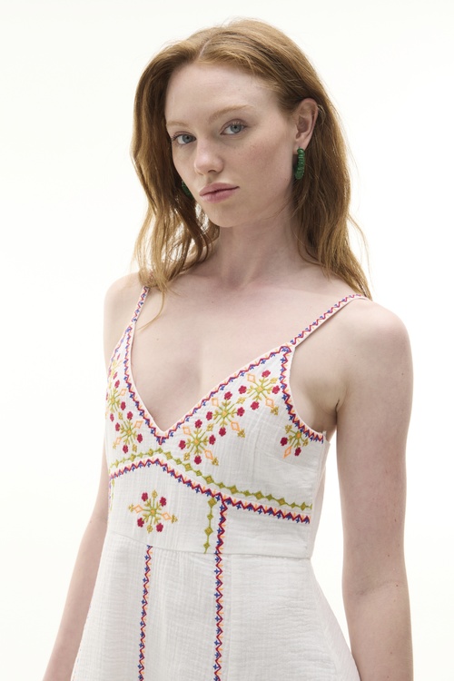  NAKIŞLI ASKILI A FORM MİNİ ELBİSE