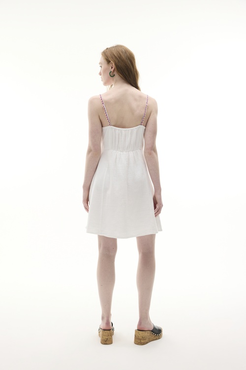  NAKIŞLI ASKILI A FORM MİNİ ELBİSE