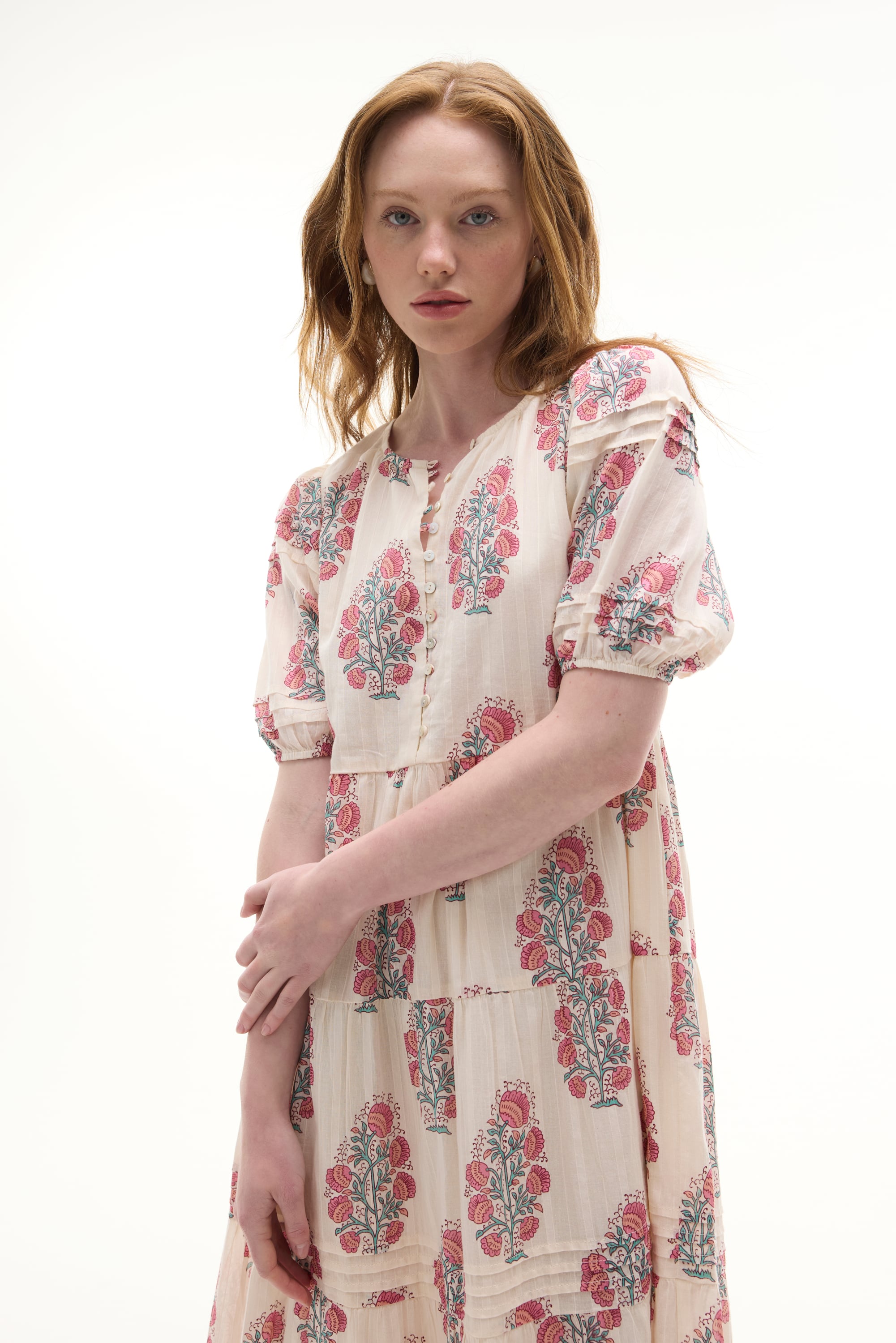 FLORAL BASKILI A FORM MİDİ ELBİSE