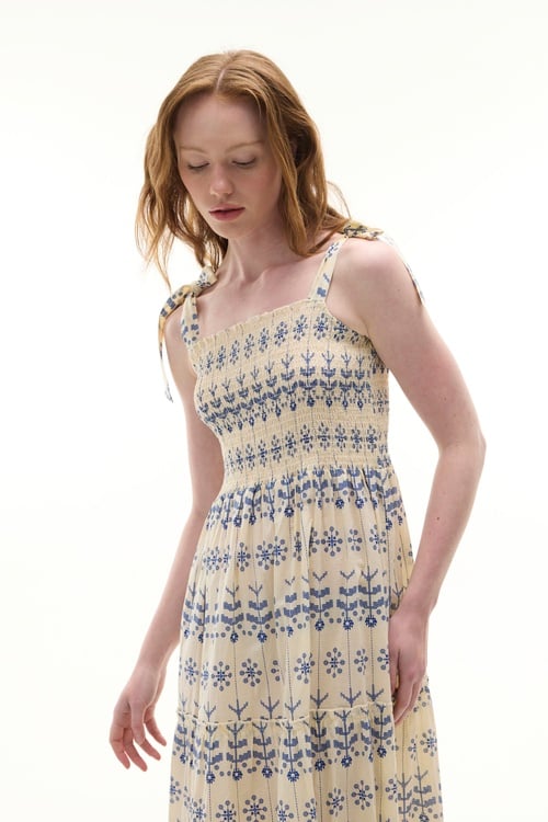  ETNİK BASKILI ASKILI KLOŞ UZUN ELBİSE