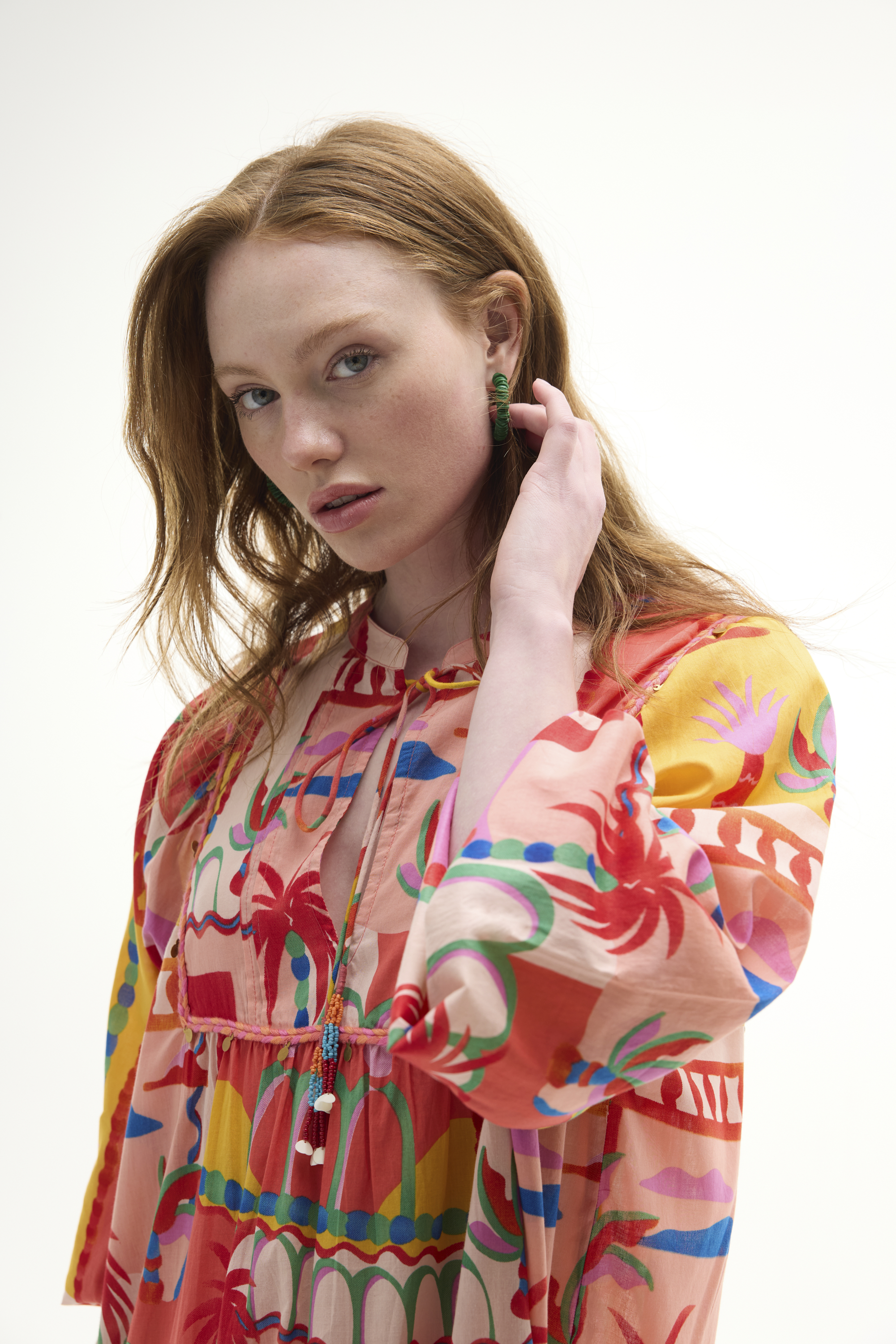 MARİN BASKILI YAKA DETAYLI KLOŞ MİDİ ELBİSE