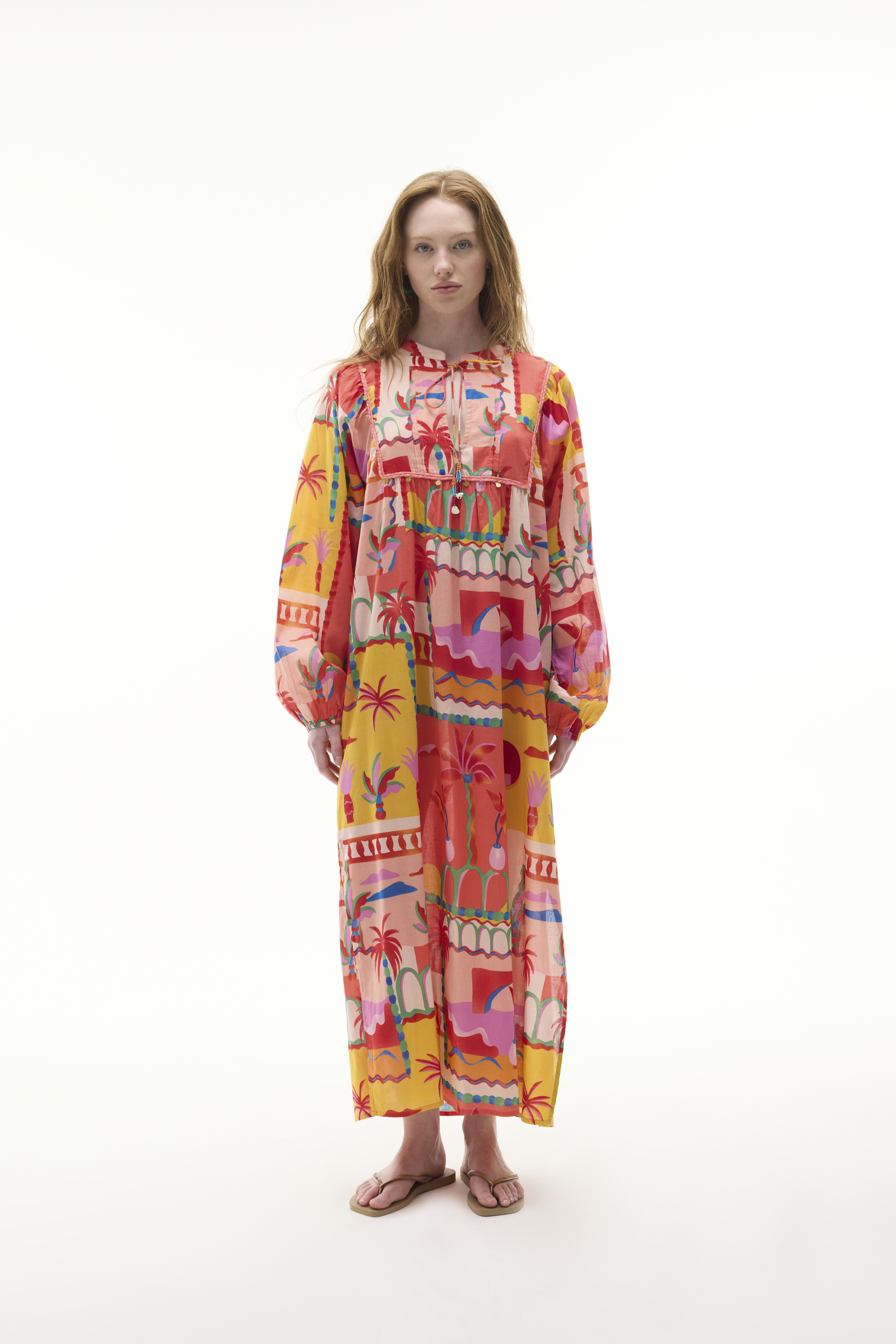 MARİN BASKILI YAKA DETAYLI KLOŞ MİDİ ELBİSE