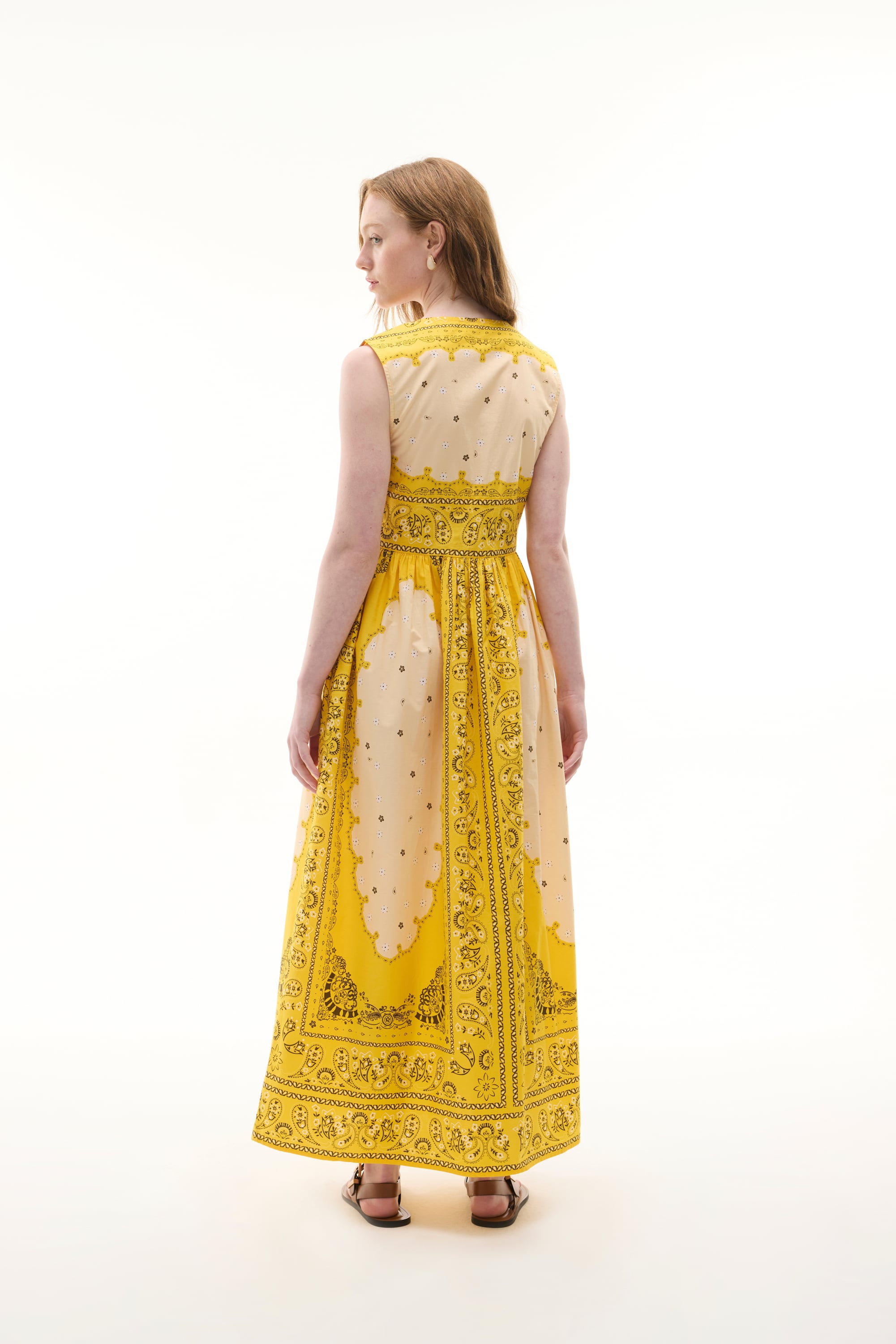 V YAKA A FORM BASKILI MİDİ ELBİSE