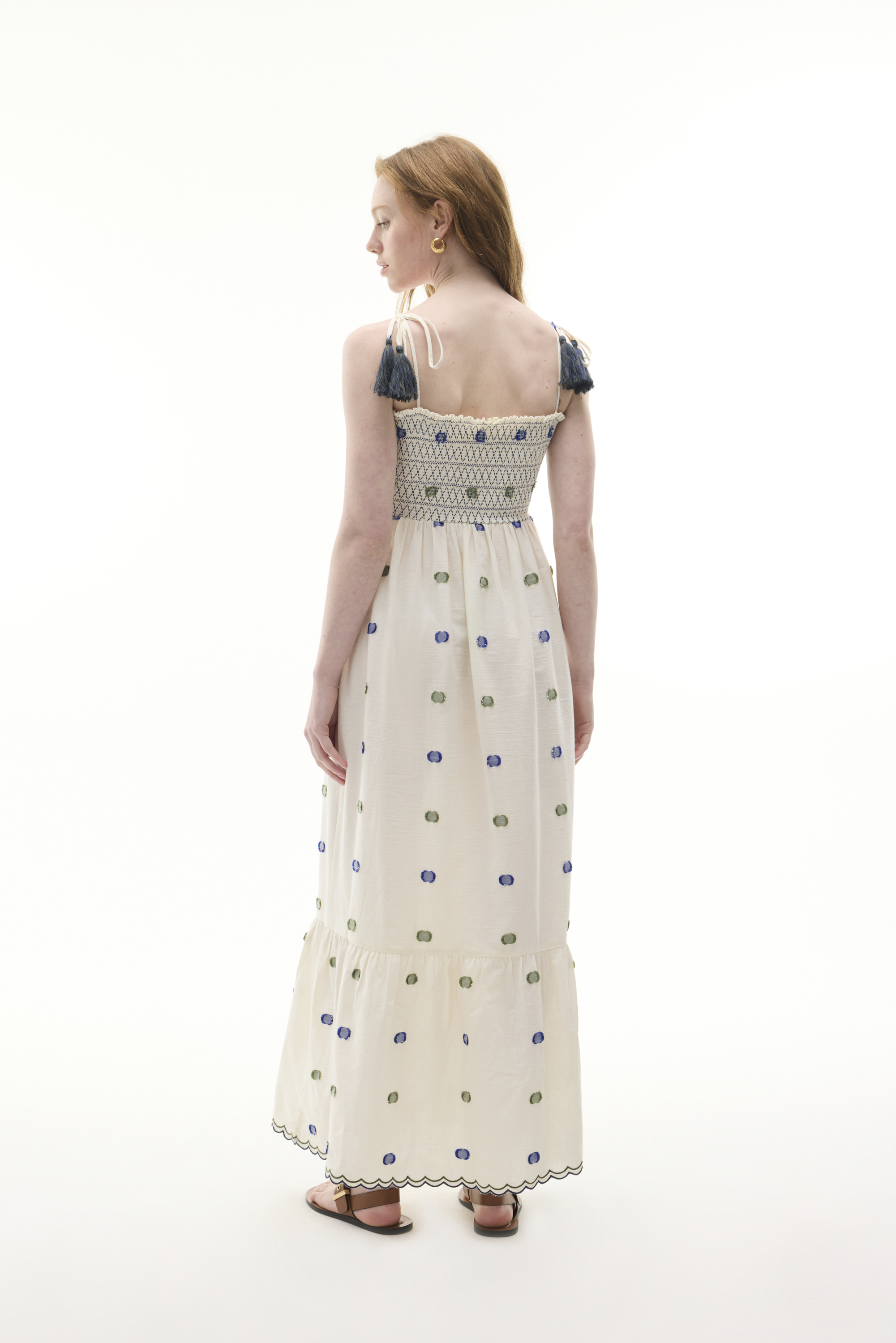 NAKIŞLI ASKILI MİDİ ELBİSE