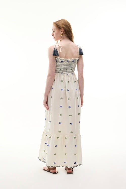  NAKIŞLI ASKILI MİDİ ELBİSE