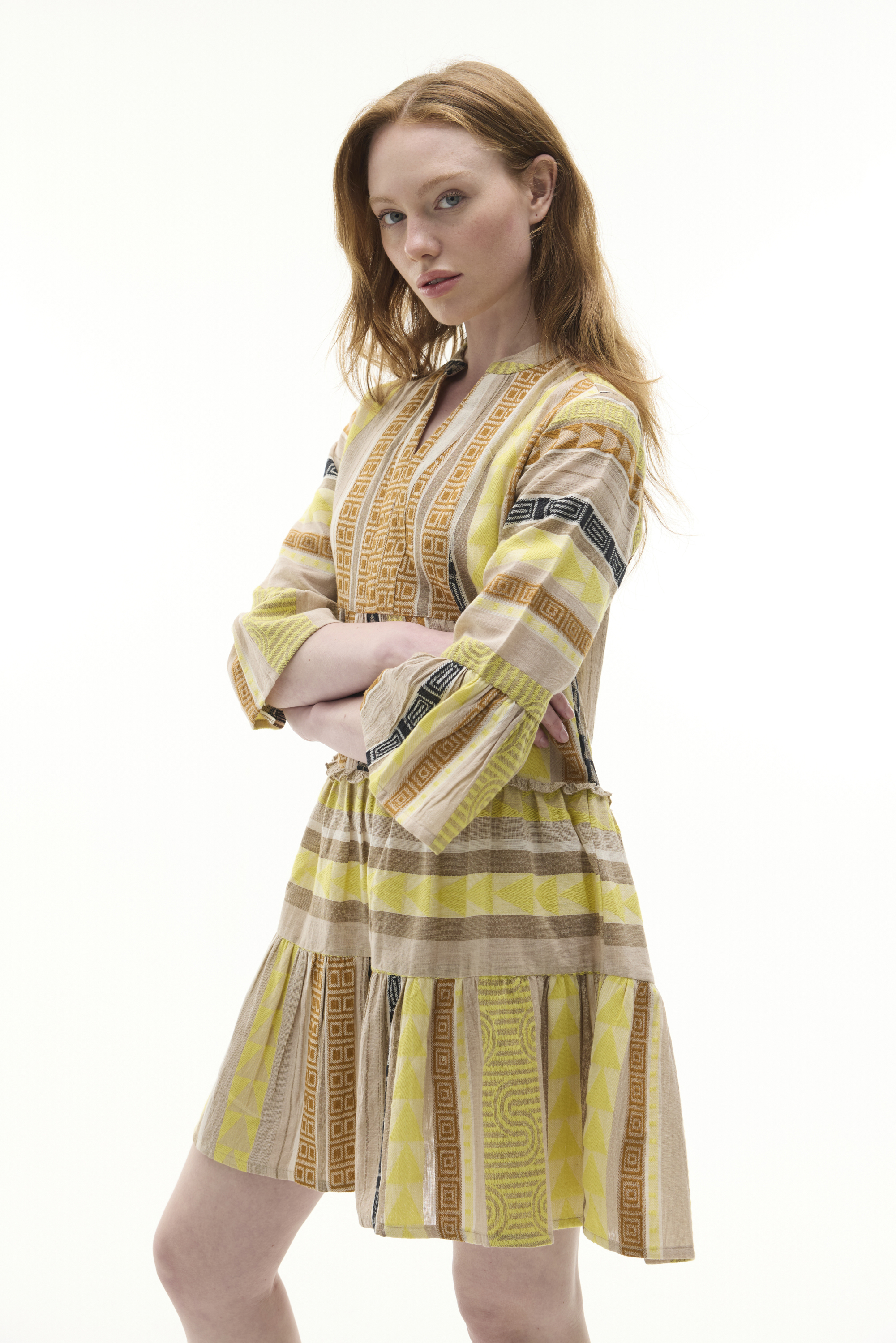 ETNİK BASKILI KLOŞ MİNİ ELBİSE