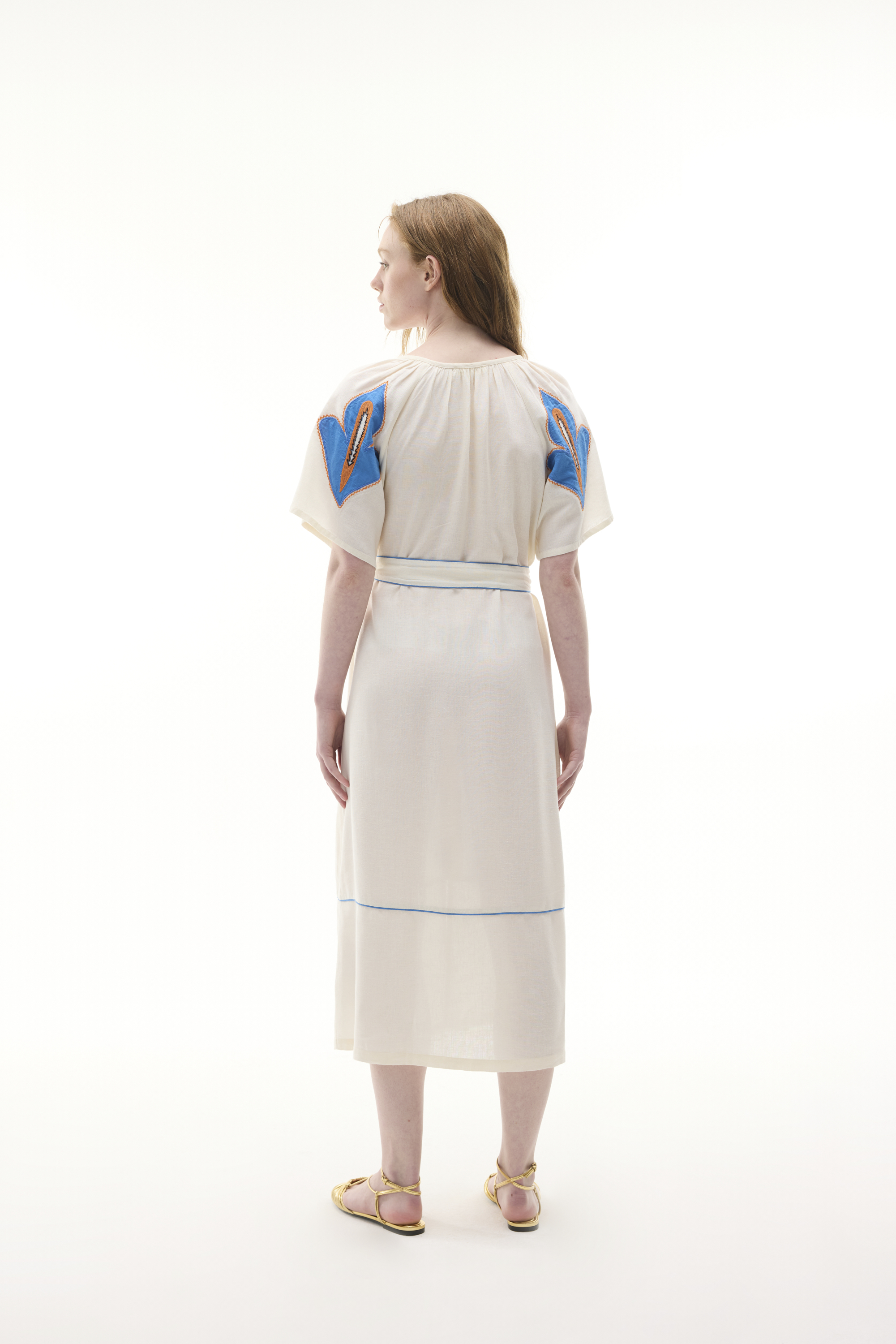 NAKIŞLI KEMERLİ A FORM MİDİ GÖMLEK ELBİSE