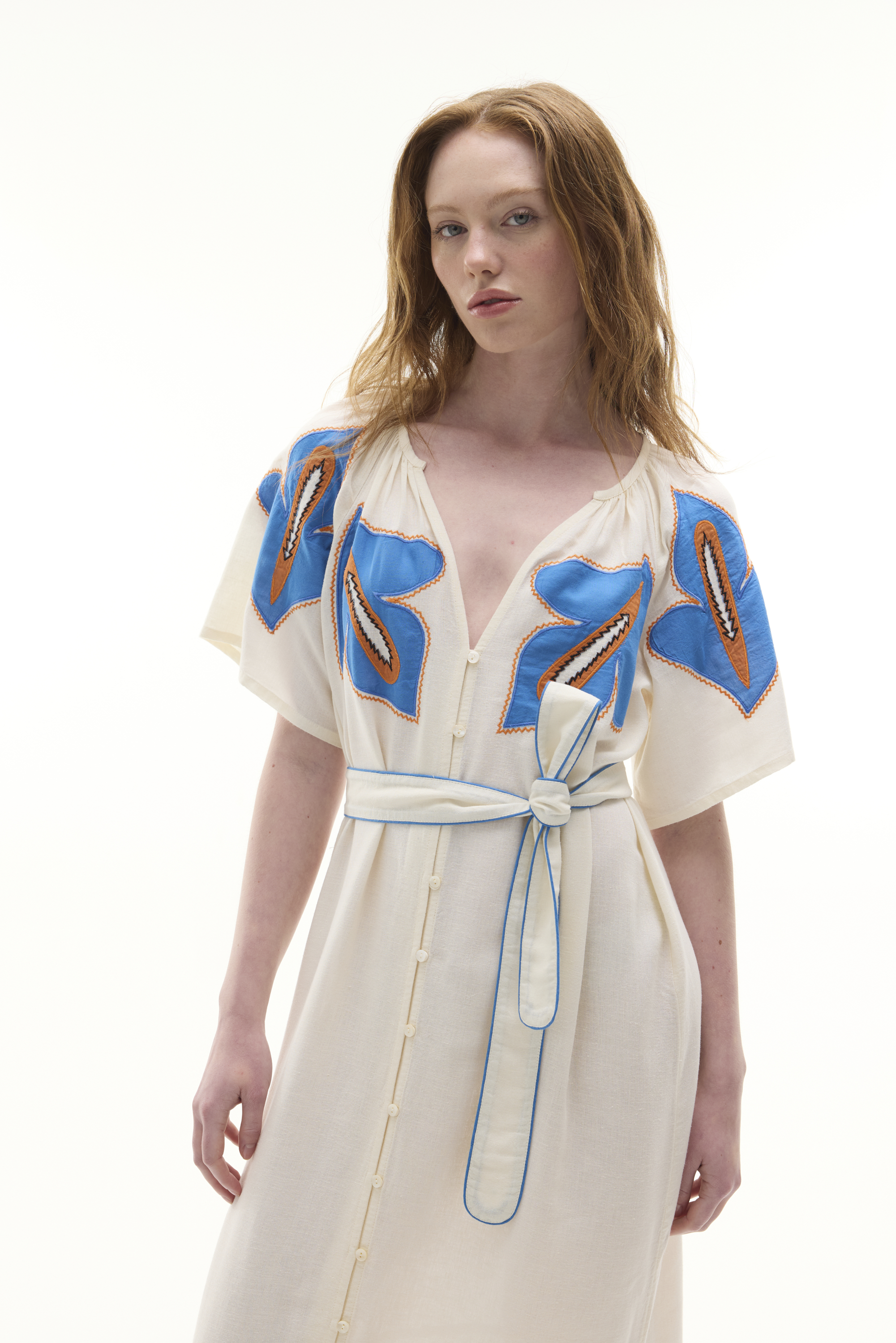 NAKIŞLI KEMERLİ A FORM MİDİ GÖMLEK ELBİSE