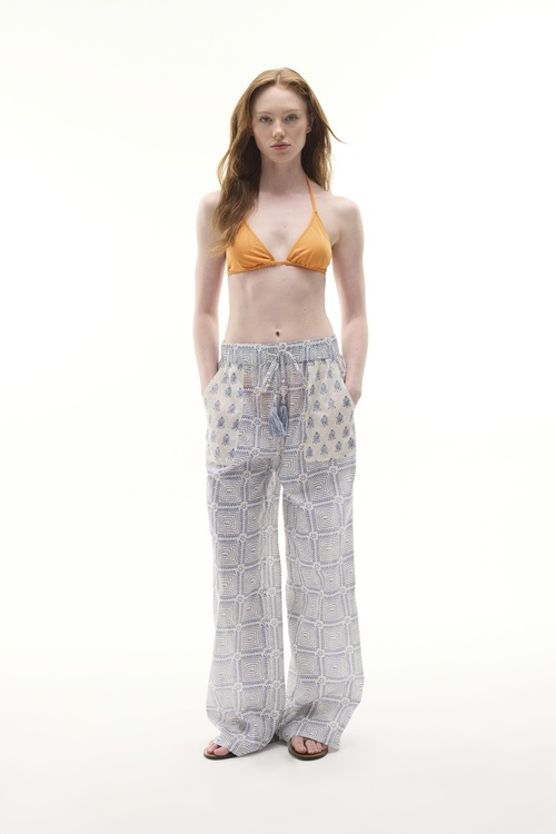 MARİN BASKILI BAĞLAMALI WIDE LEG PANTOLON